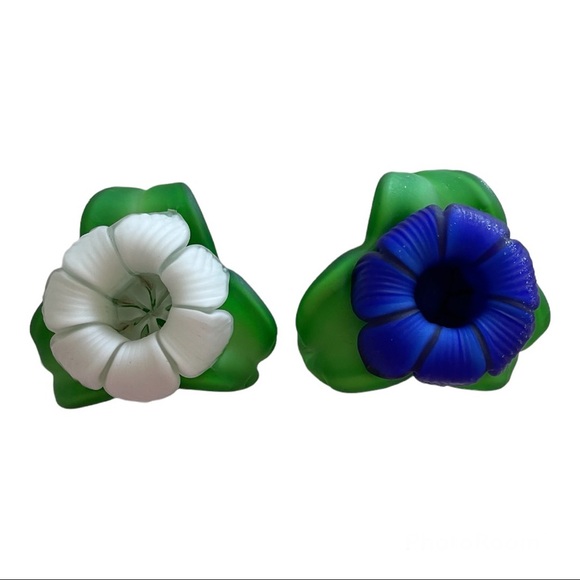 Unique rare vintage hand blown glass floral candle holders